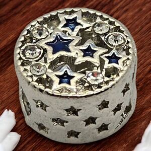Round Rhinestone Stars Silver Bracelet Charm Slide On Cut out Starry Night Sky